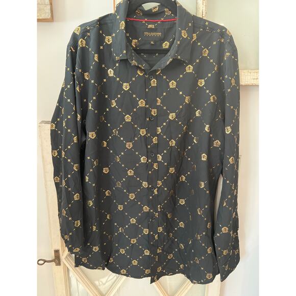 Drill Clothing size XL men’s button down black with metallic tigers - Picture 1 of 4